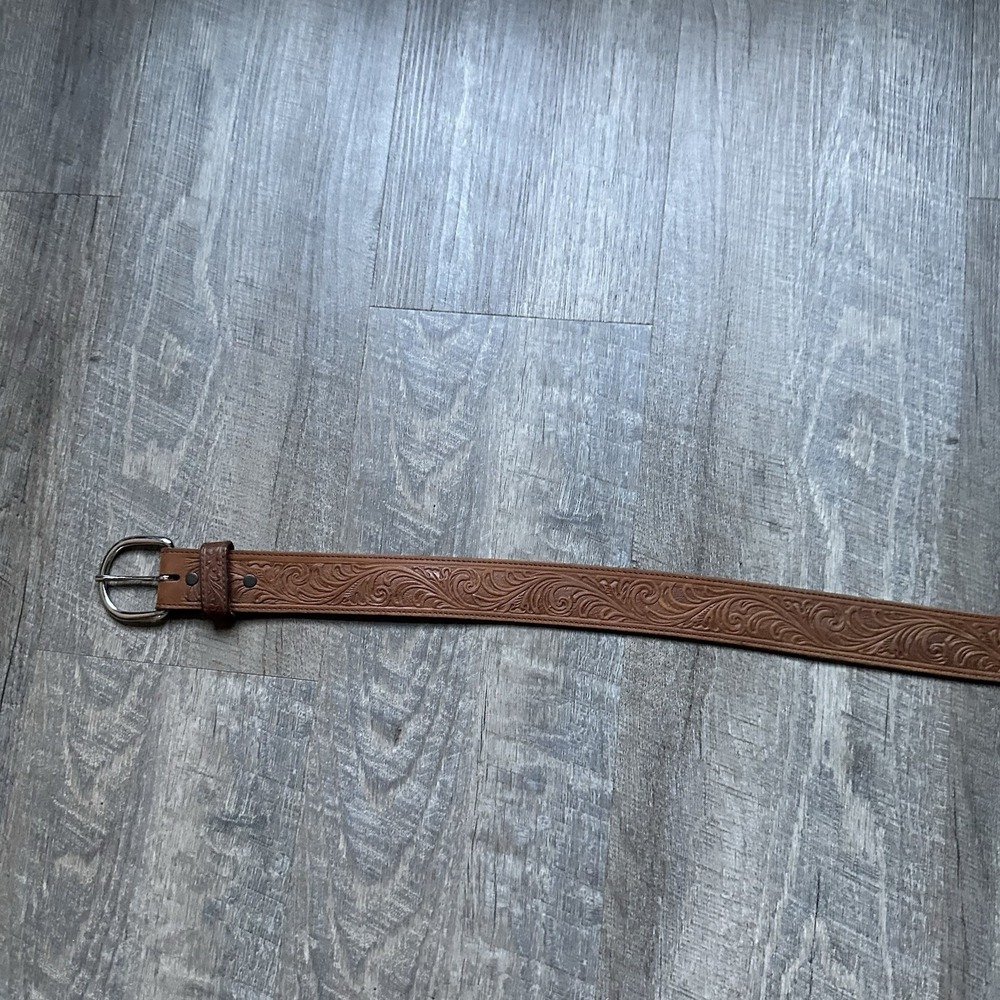 Justin Men's Brown Western Scroll Tooled Belt 53909 Size 38 Mens - Picture 2 of 7